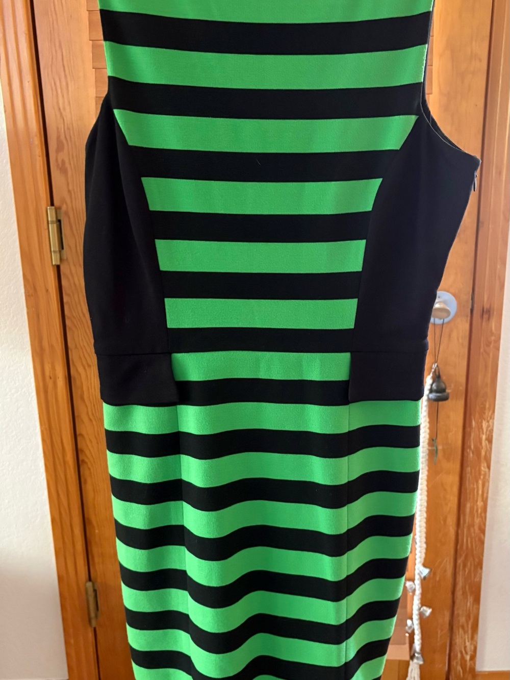 Vince Camuto Black and Green Striped Midi Sheath Dress